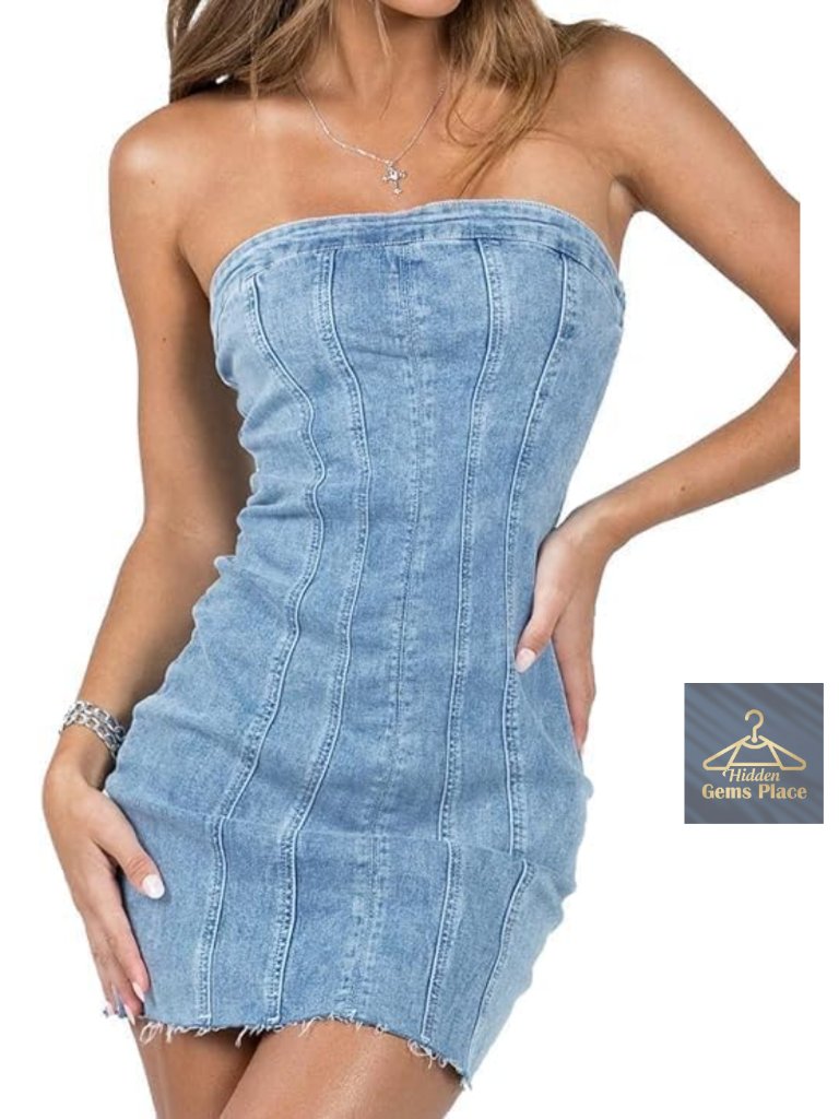 Strapless Bodycon Corset Tube Mini Denim Dress